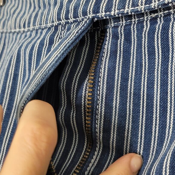 2/$40 Imitz Blue & White 100% Cotton Jean Zip Front Ruffled Eyelet Hem Size 40 - Picture 5 of 9